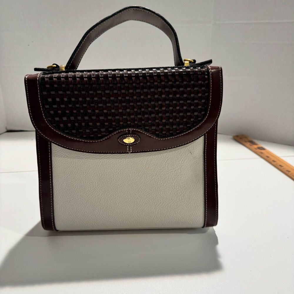 Woven Leather Bag Brown And Cream Basket Weave Purse vintage